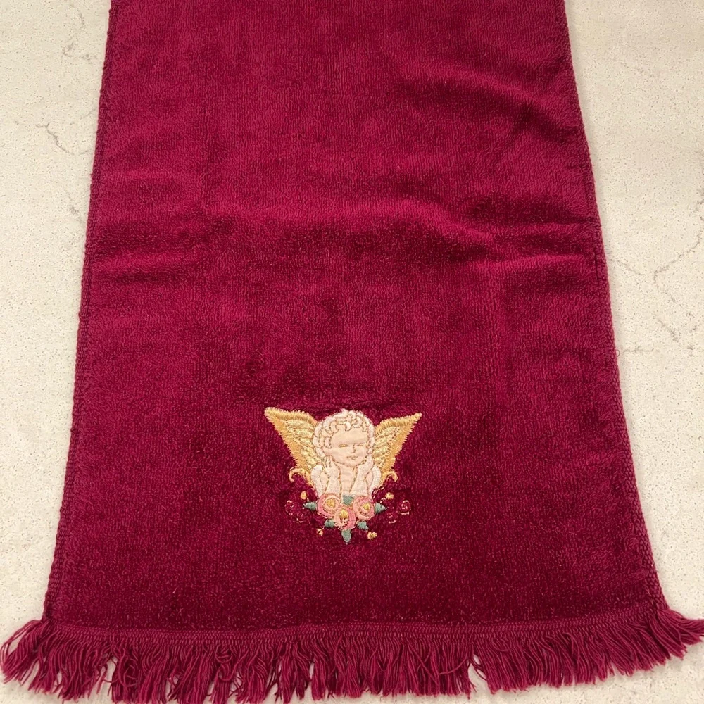 Fingertip Towel with Cherub Angel Appliqué